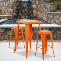 Flash Furniture CH-31330B-2-30SQ-OR-GG Metal Bar Table Set in Orange
